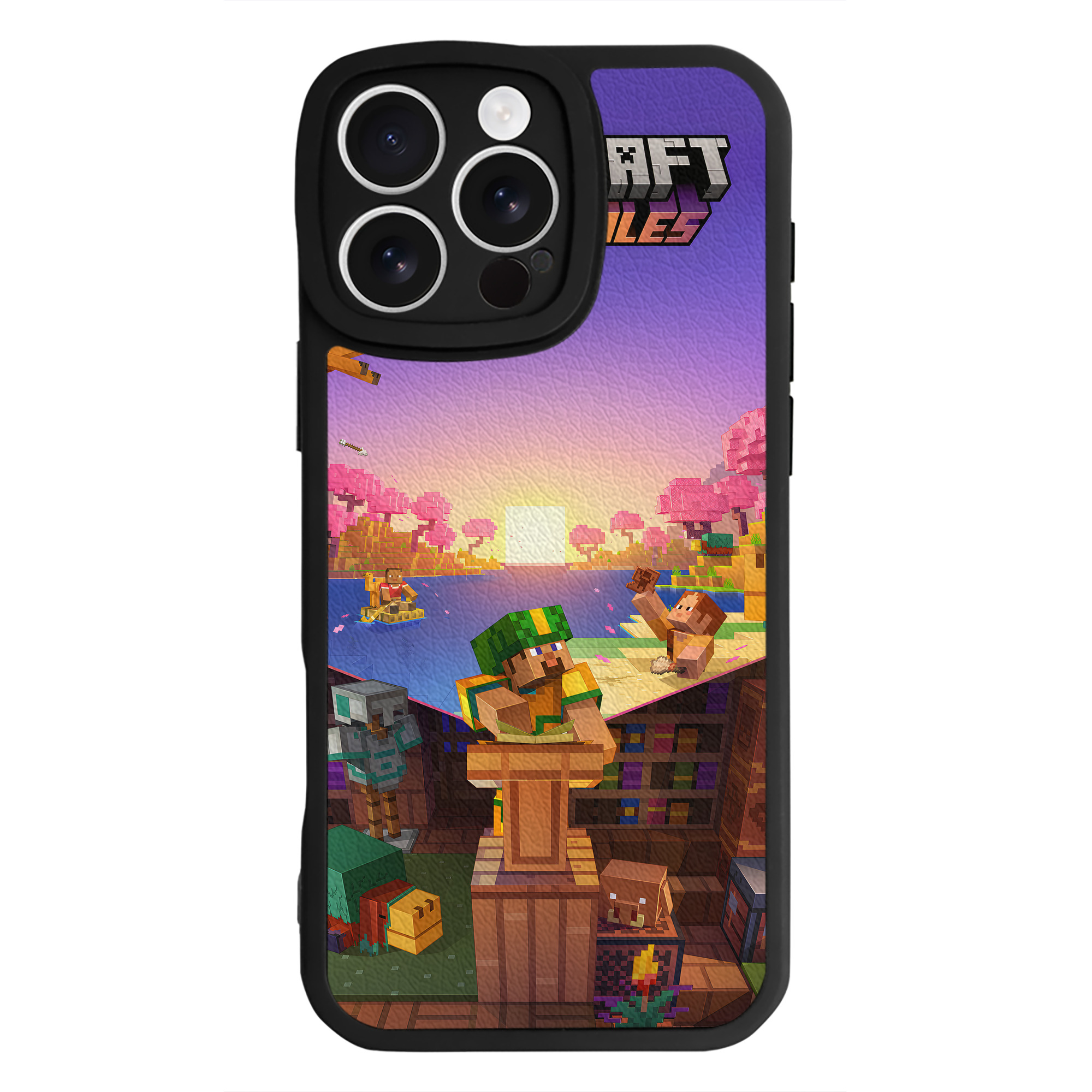 （画像用） マインクラフト ブロックの世界 Minecraft MC Block world 【iPhone 16シリーズ対応】シリコンスマホケース（レザー調） 材質：シリコン